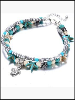 Multilayer Beaded Anklet Boho Beach Bracelet Set Adjustable Charm Surfing